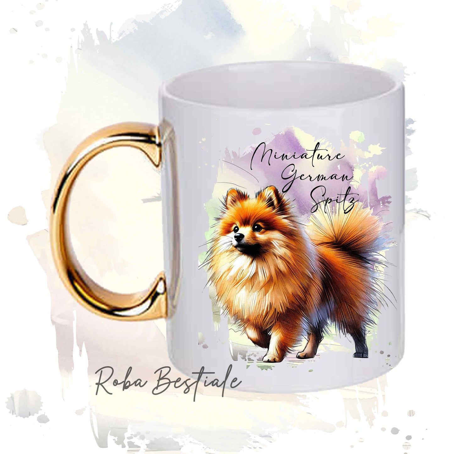 Tazza BEHAVIOR - SPITZ TEDESCO PICCOLO Arancio - Standard FCI - In Ceramica, con manico dorato - 330 ml