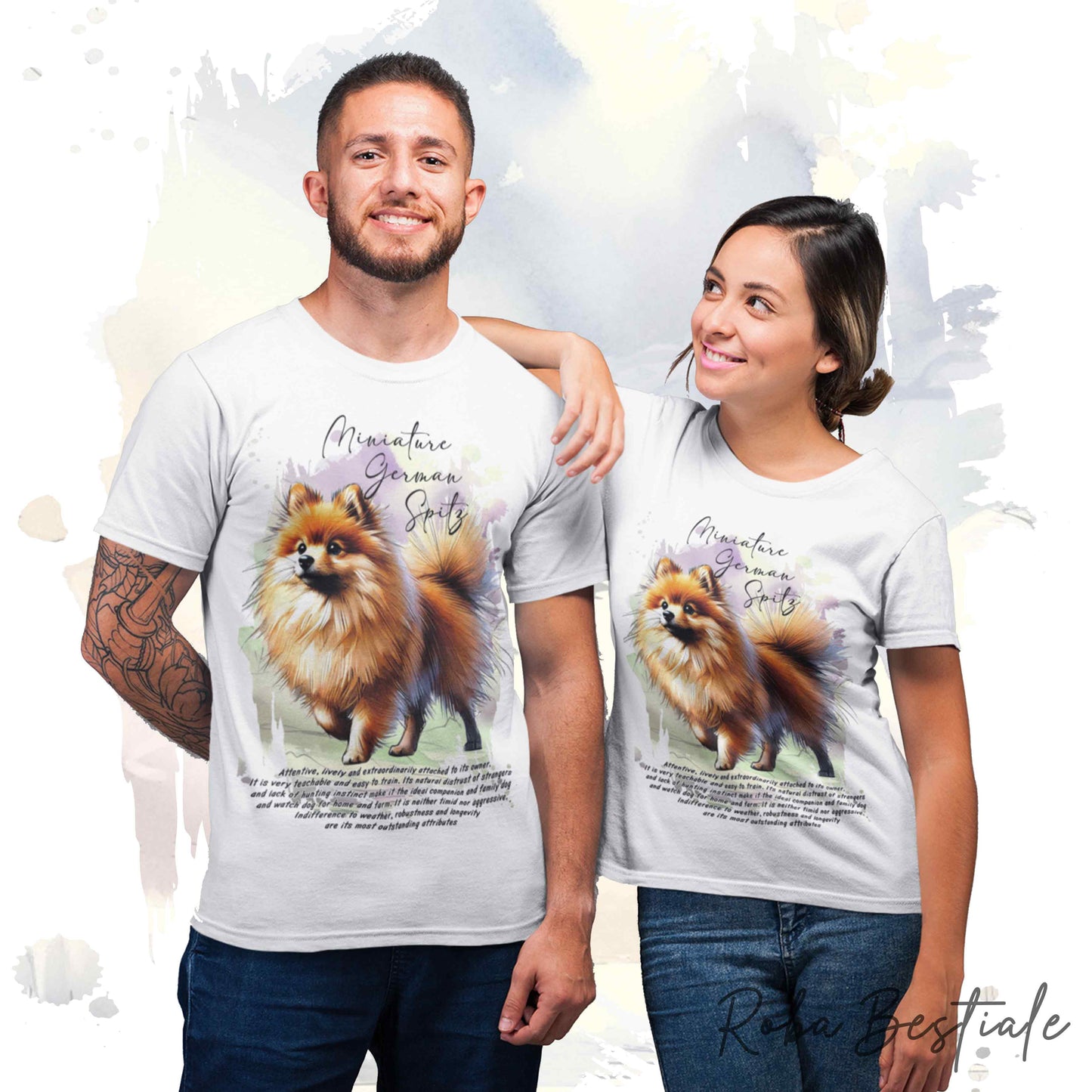 T-Shirt BEHAVIOR - SPITZ TEDESCO PICCOLO Arancio - Standard FCI - 100% Cotone, Bianca, Uomo o Donna - dalla XS alla 5XL