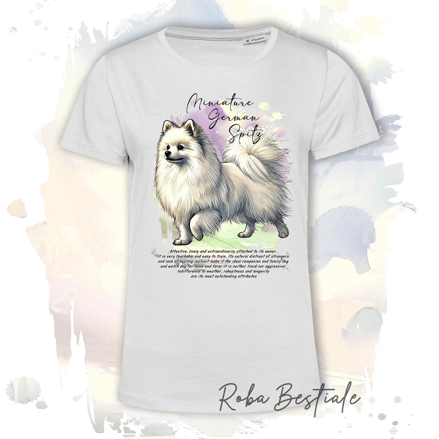 T-Shirt BEHAVIOR - SPITZ TEDESCO PICCOLO Bianco - Standard FCI - 100% Cotone, Bianca, Uomo o Donna - dalla XS alla 5XL