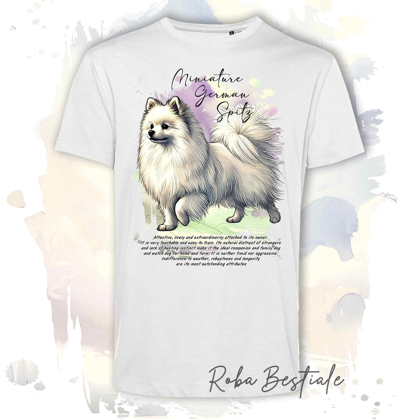 T-Shirt BEHAVIOR - SPITZ TEDESCO PICCOLO Bianco - Standard FCI - 100% Cotone, Bianca, Uomo o Donna - dalla XS alla 5XL
