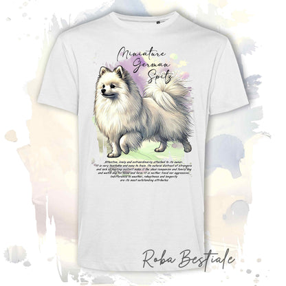 T-Shirt BEHAVIOR - SPITZ TEDESCO PICCOLO Bianco - Standard FCI - 100% Cotone, Bianca, Uomo o Donna - dalla XS alla 5XL