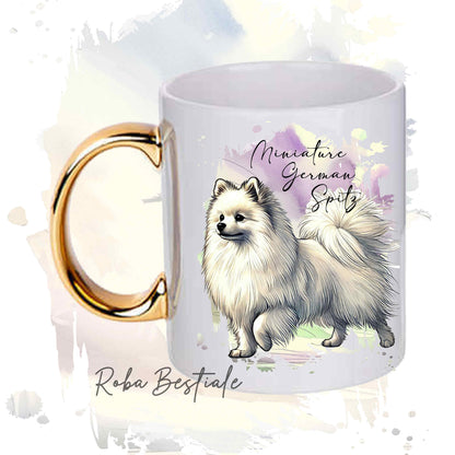 Tazza BEHAVIOR - SPITZ TEDESCO PICCOLO Bianco - Standard FCI - In Ceramica, con manico dorato - 330 ml