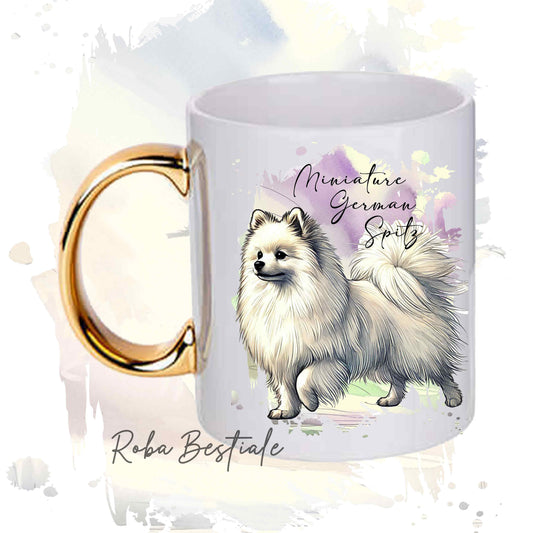 Tazza BEHAVIOR - SPITZ TEDESCO PICCOLO Bianco - Standard FCI - In Ceramica, con manico dorato - 330 ml