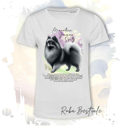 T-Shirt BEHAVIOR - SPITZ TEDESCO PICCOLO Grigio Sfumato - Standard FCI - 100% Cotone, Bianca, Uomo o Donna - dalla XS alla 5XL