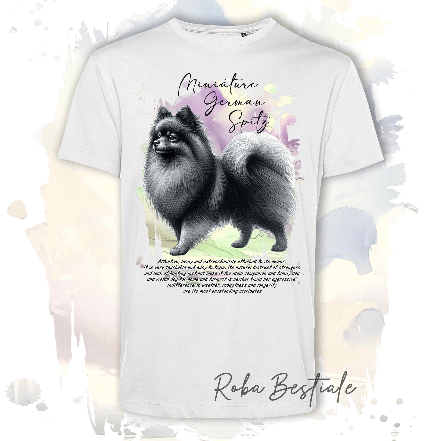 T-Shirt BEHAVIOR - SPITZ TEDESCO PICCOLO Grigio Sfumato - Standard FCI - 100% Cotone, Bianca, Uomo o Donna - dalla XS alla 5XL