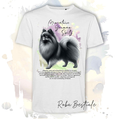 T-Shirt BEHAVIOR - SPITZ TEDESCO PICCOLO Grigio Sfumato - Standard FCI - 100% Cotone, Bianca, Uomo o Donna - dalla XS alla 5XL