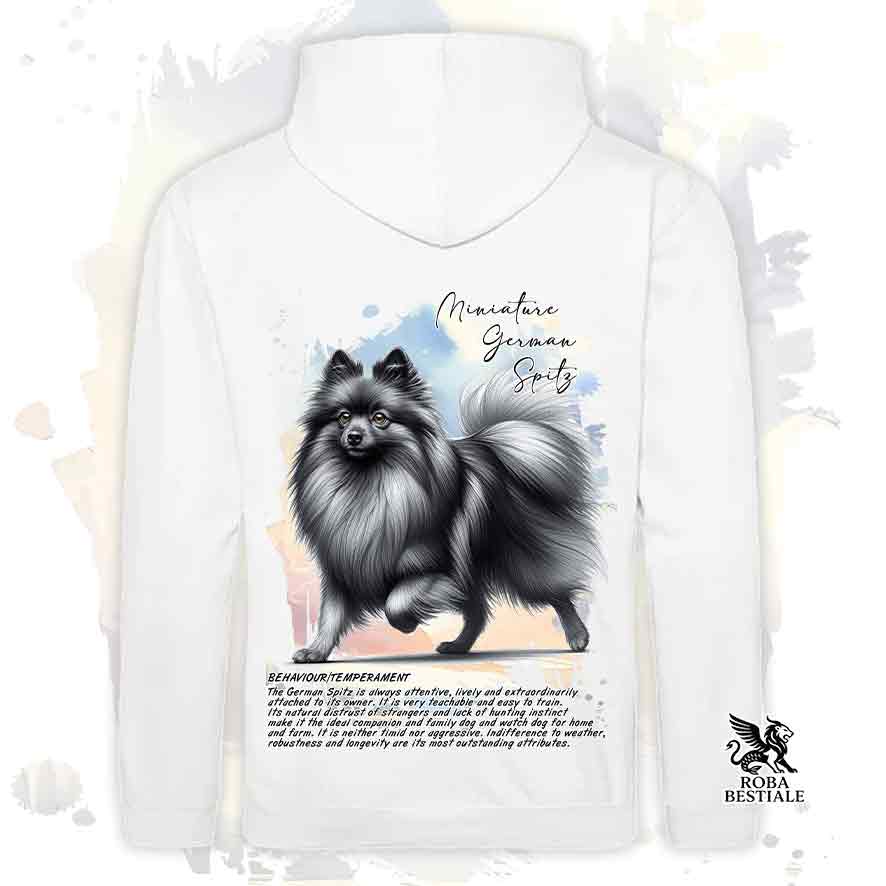 Felpa BEHAVIOR - SPITZ TEDESCO PICCOLO Grigio Sfumato - Con Cappuccio e Tasconi, diversi colori, Unisex - dalla XS alla 3XL