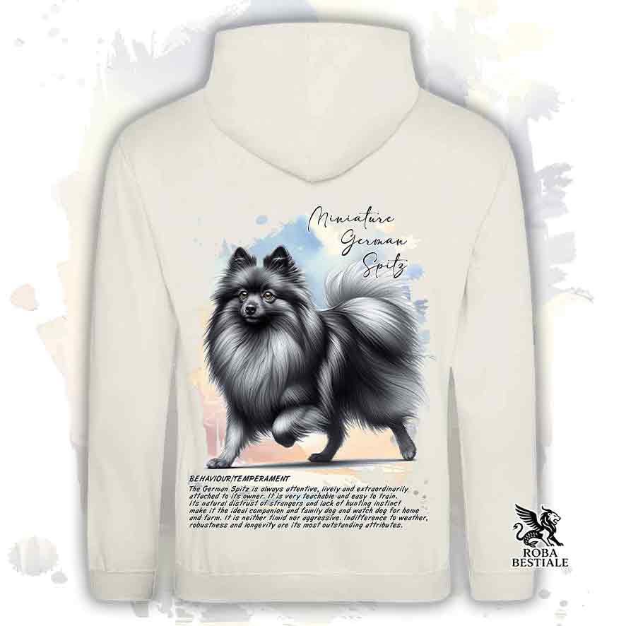 Felpa BEHAVIOR - SPITZ TEDESCO PICCOLO Grigio Sfumato - Con Cappuccio e Tasconi, diversi colori, Unisex - dalla XS alla 3XL
