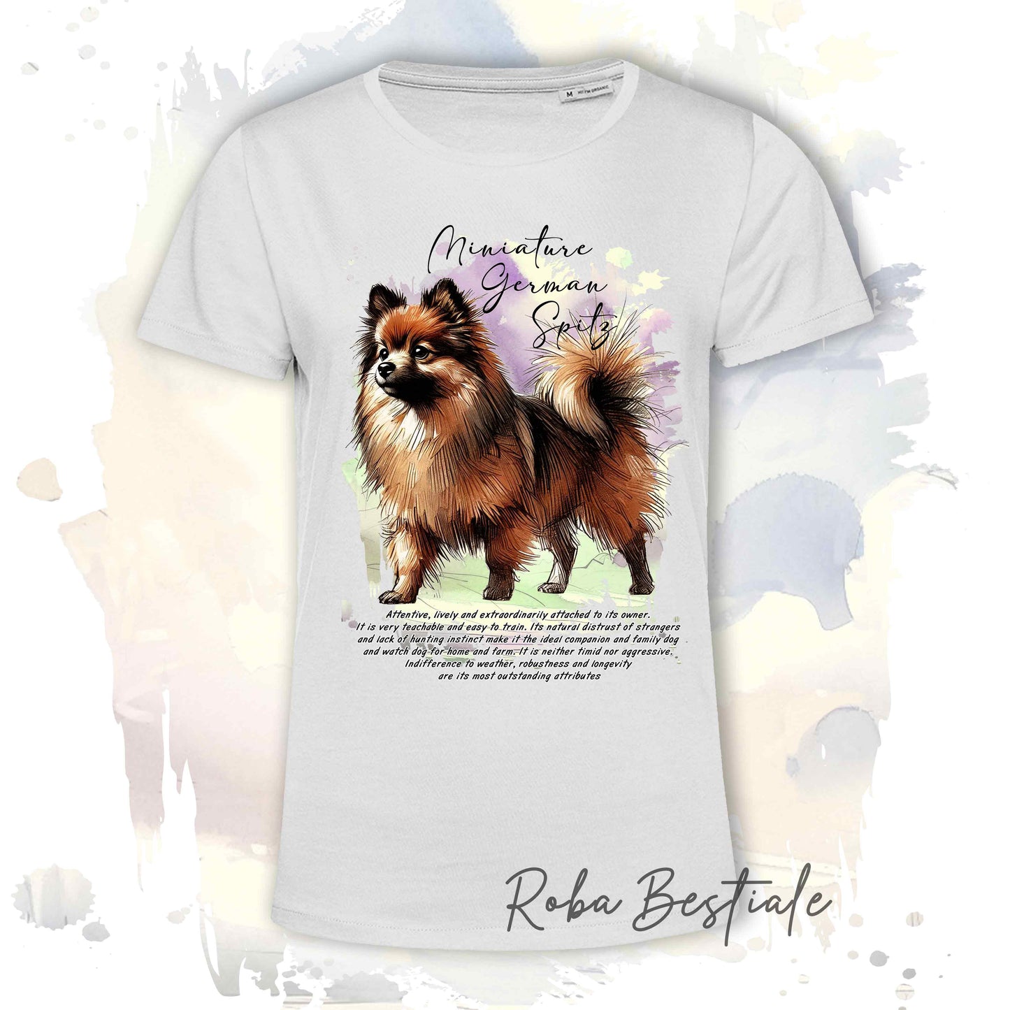 T-Shirt BEHAVIOR - SPITZ TEDESCO PICCOLO Marrone - Standard FCI - 100% Cotone, Bianca, Uomo o Donna - dalla XS alla 5XL