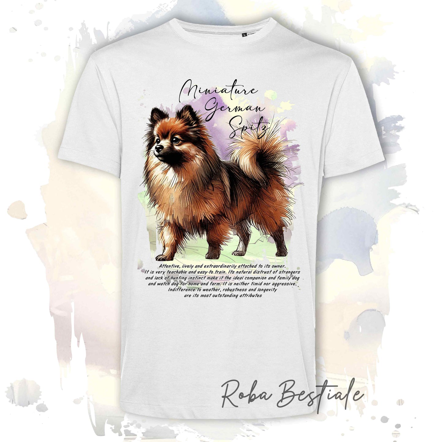 T-Shirt BEHAVIOR - SPITZ TEDESCO PICCOLO Marrone - Standard FCI - 100% Cotone, Bianca, Uomo o Donna - dalla XS alla 5XL