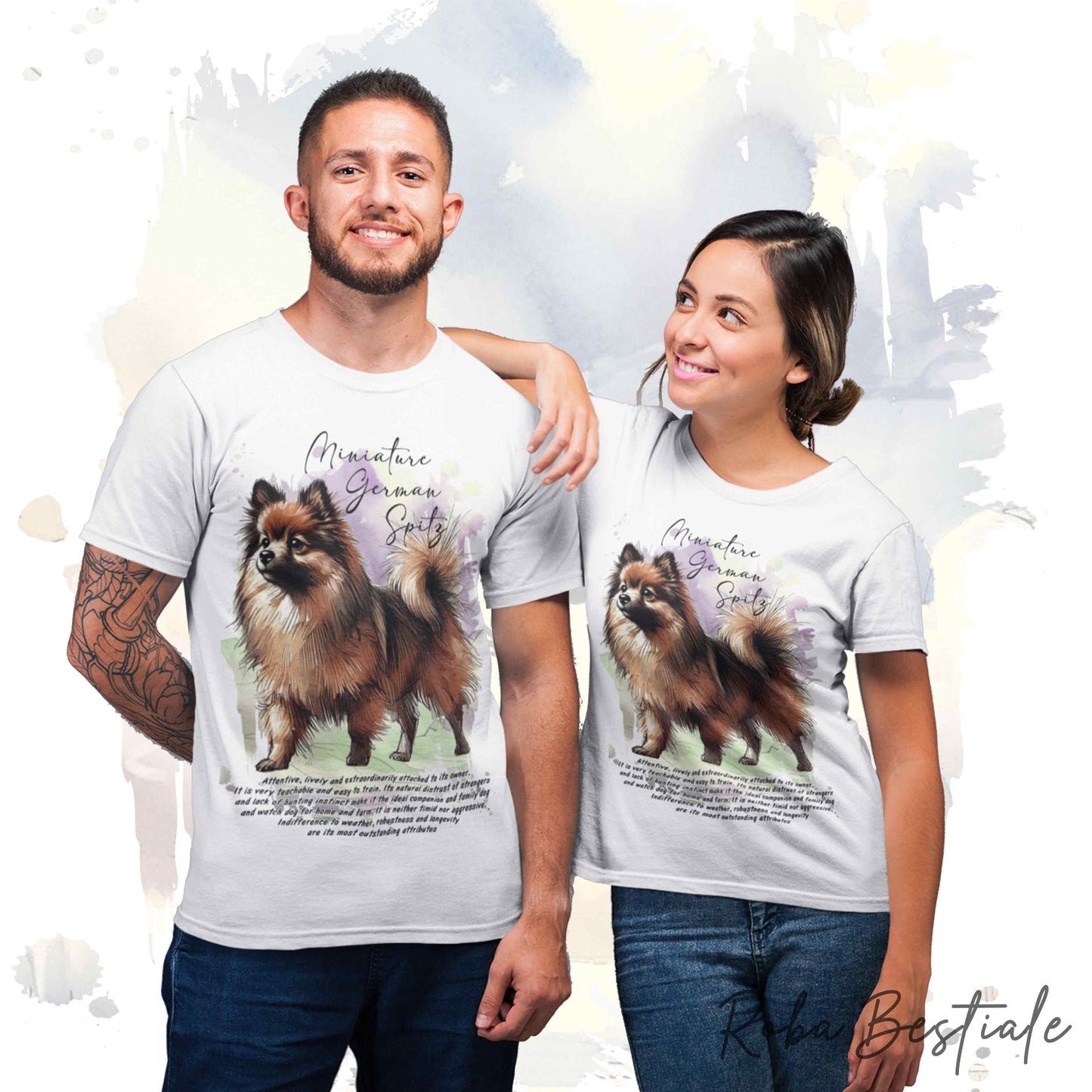 T-Shirt BEHAVIOR - SPITZ TEDESCO PICCOLO Marrone - Standard FCI - 100% Cotone, Bianca, Uomo o Donna - dalla XS alla 5XL
