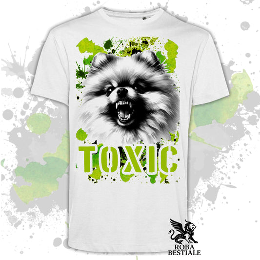 T-Shirt TOXIC - SPITZ TEDESCO TOY "POMERANIA" - Bianca, da Uomo o da Donna - dalla XS alla 5XL
