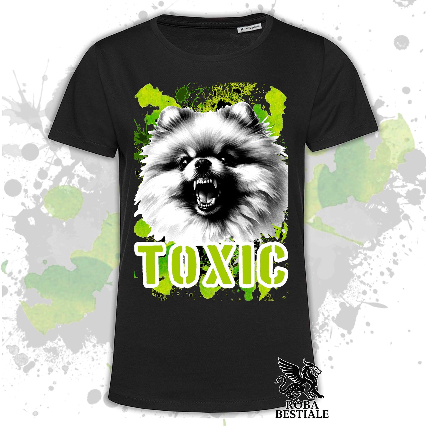 T-Shirt TOXIC - SPITZ TEDESCO TOY "POMERANIA" - Bianca, da Uomo o da Donna - dalla XS alla 5XL