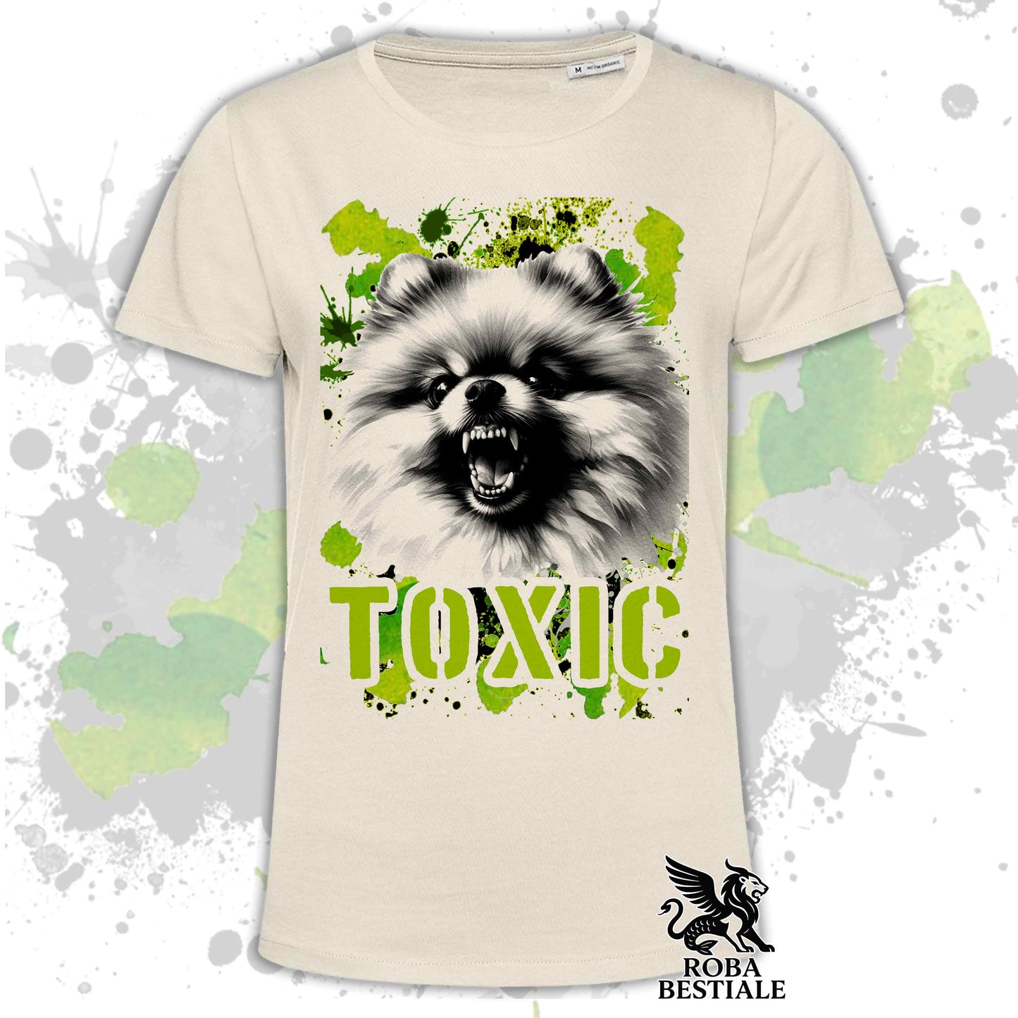 T-Shirt TOXIC - SPITZ TEDESCO TOY "POMERANIA" - Bianca, da Uomo o da Donna - dalla XS alla 5XL