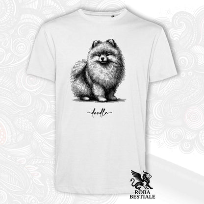 T-Shirt DOODLE - SPITZ TEDESCO TOY "POMERANIA" - Bianca o Beige, da Uomo o da Donna - dalla XS alla 5XL