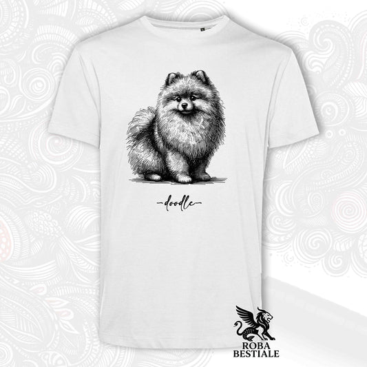 T-Shirt DOODLE - SPITZ TEDESCO TOY "POMERANIA" - Bianca o Beige, da Uomo o da Donna - dalla XS alla 5XL