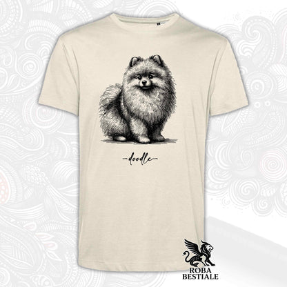 T-Shirt DOODLE - SPITZ TEDESCO TOY "POMERANIA" - Bianca o Beige, da Uomo o da Donna - dalla XS alla 5XL