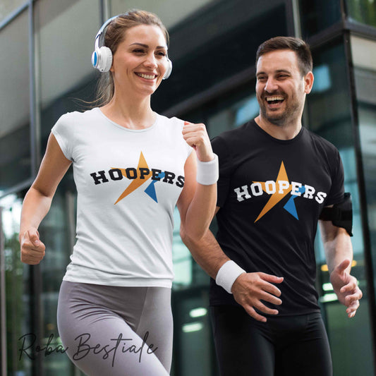 T-Shirt STAR - HOOPERS - Nera o Bianca - 100% Cotone, Uomo o Donna - dalla XS alla 5XL