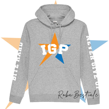 Felpa STAR - IGP - Nera o Grigia - Unisex, con Cappuccio e Tasconi - dalla XS alla 3XL