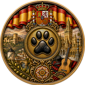 Un badge che identifica la Spagna come paese d'origine di cani di diverse razze