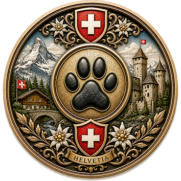 Un badge che identifica la Svizzera come paese d'origine di cani di diverse razze