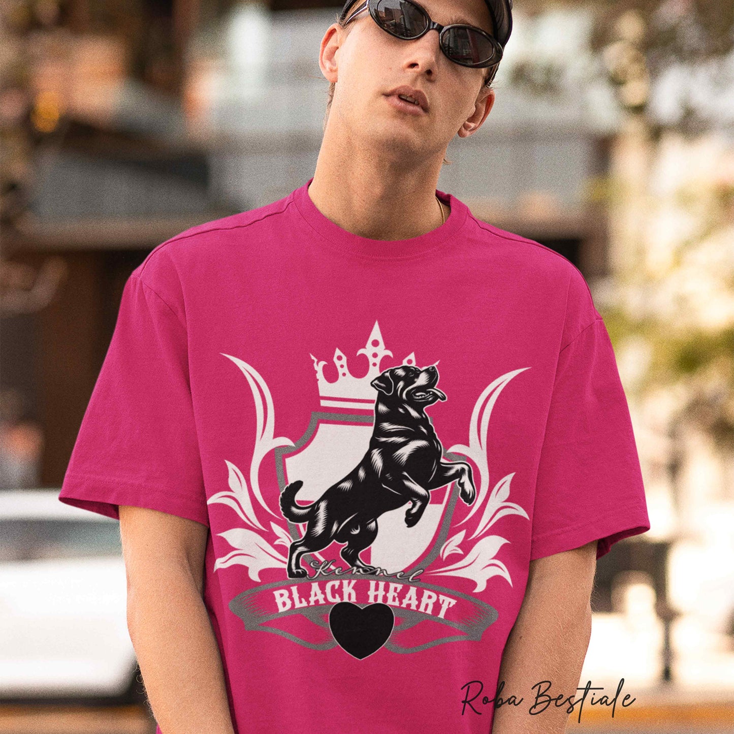 T-Shirt BLACK HEART Kennel - HOT PINK - Uomo o Donna - dalla XS alla 2XL