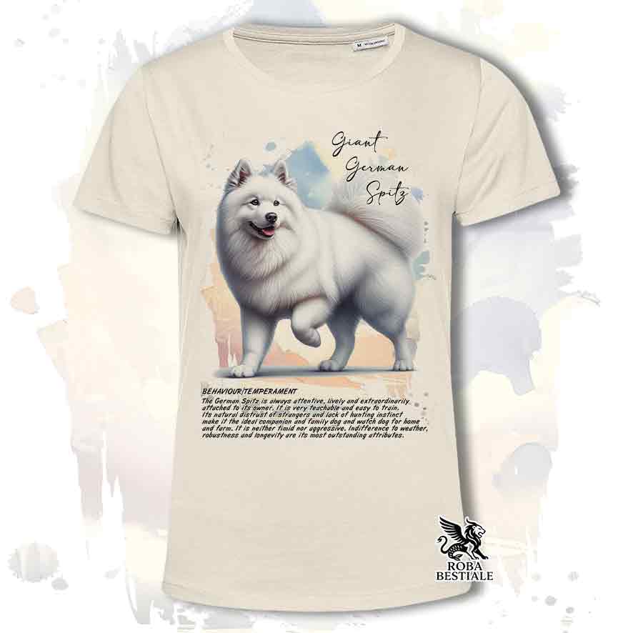 T-shirt stampata con Spitz Tedesco Grande bianco, colore beige con grafica Behavior