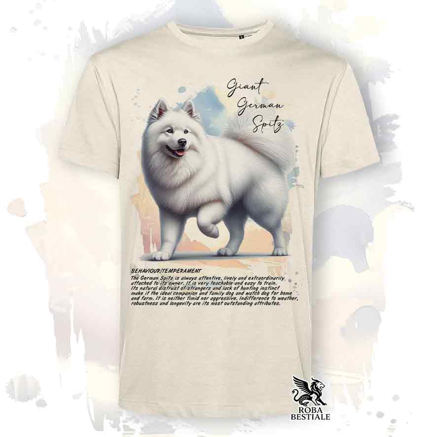 T-shirt stampata con Spitz Tedesco Grande bianco, colore beige con grafica Behavior