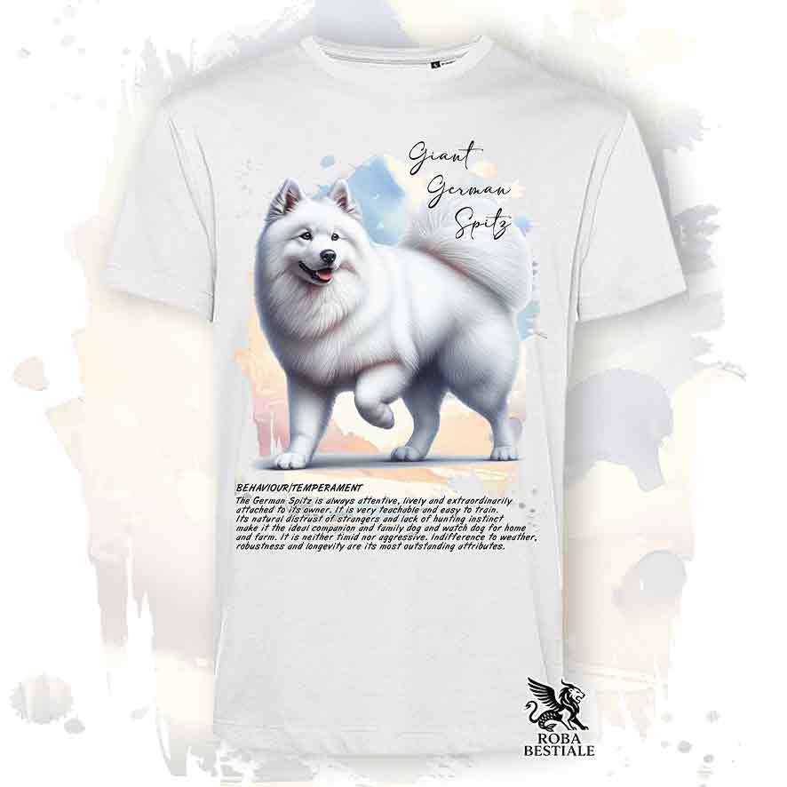 T-shirt stampata con Spitz Tedesco Grande bianco, colore bianco con grafica Behavior
