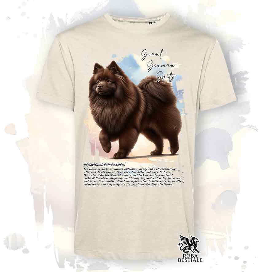 T-shirt stampata con Spitz Tedesco Grande marrone, colore beige con grafica Behavior