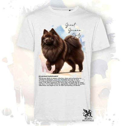 T-shirt stampata con Spitz Tedesco Grande marrone, colore bianco con grafica Behavior