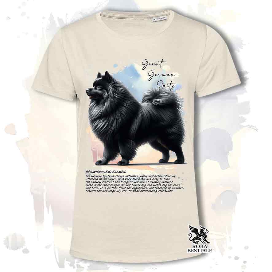 T-shirt stampata con Spitz Tedesco Grande nero, colore beige con grafica Behavior