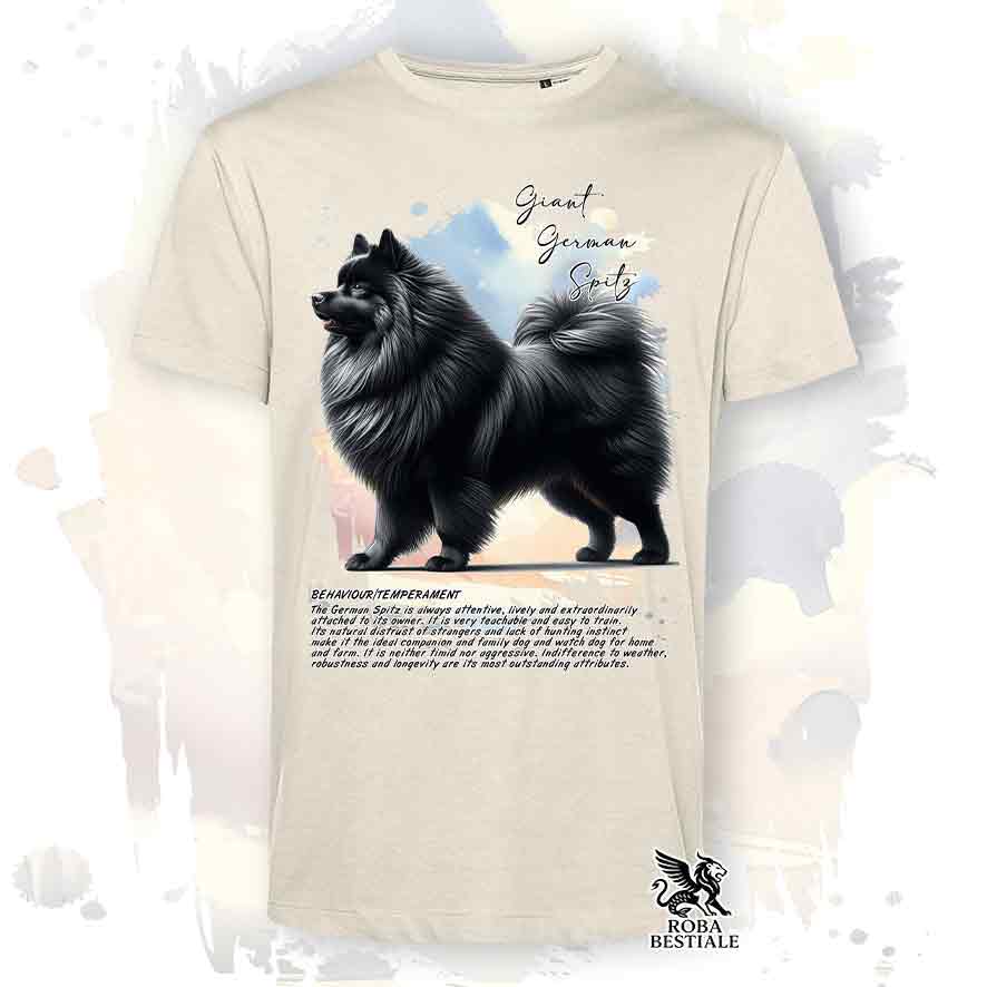 T-shirt stampata con Spitz Tedesco Grande nero, colore beige con grafica Behavior