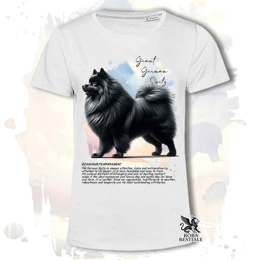 T-shirt stampata con Spitz Tedesco Grande nero, colore bianco con grafica Behavior