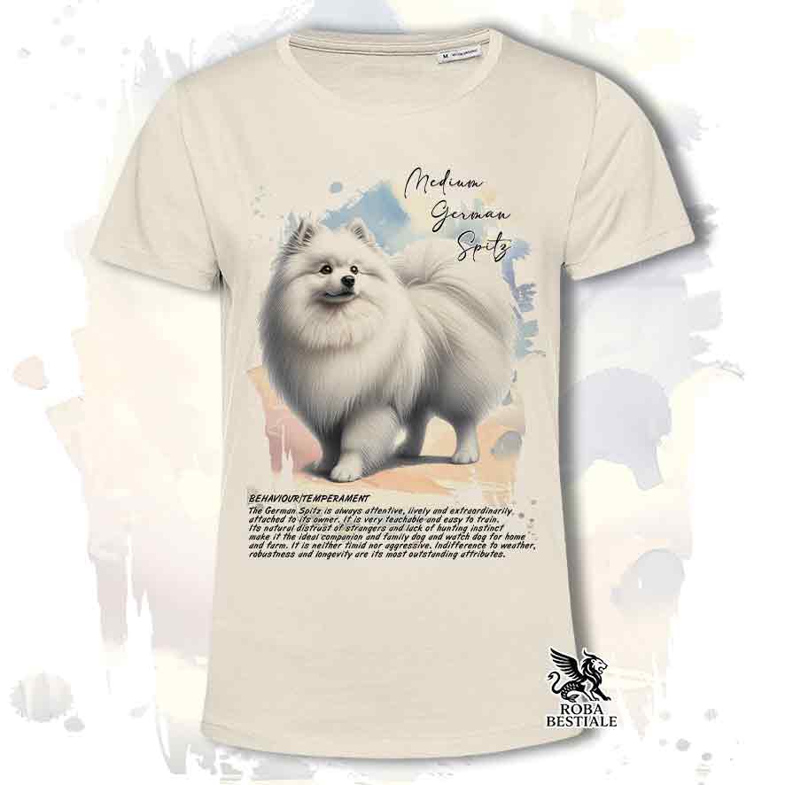 T-shirt stampata con Spitz Tedesco Medio bianco, colore beige con grafica Behavior