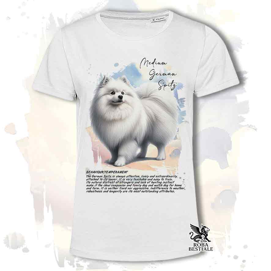 T-shirt stampata con Spitz Tedesco Medio bianco, colore bianco con grafica Behavior