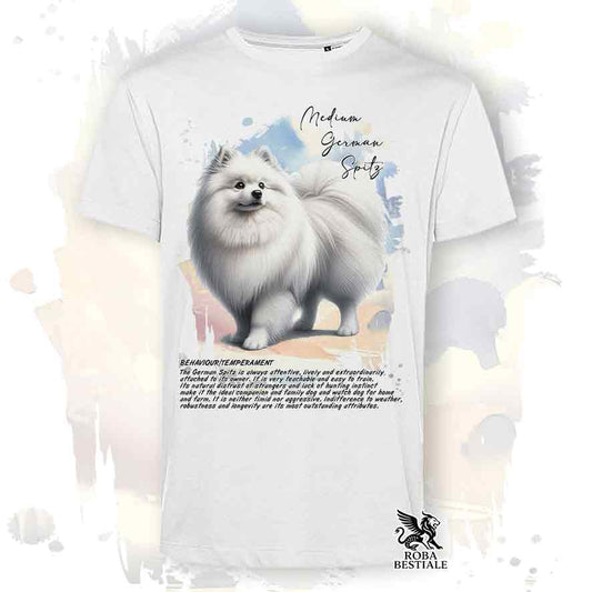 T-shirt stampata con Spitz Tedesco Medio bianco, colore bianco con grafica Behavior