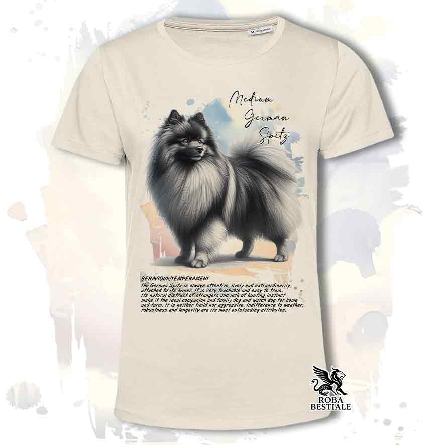 T-shirt stampata con Spitz Tedesco Medio grigio sfumato, colore beige con grafica Behavior