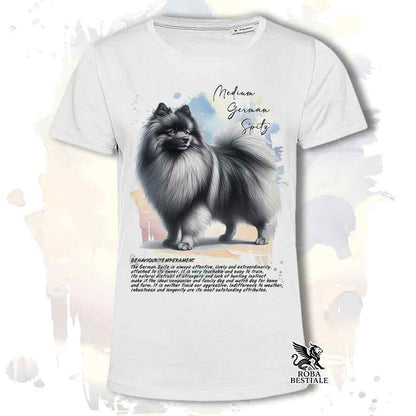 T-shirt stampata con Spitz Tedesco Medio grigio sfumato, colore bianco con grafica Behavior
