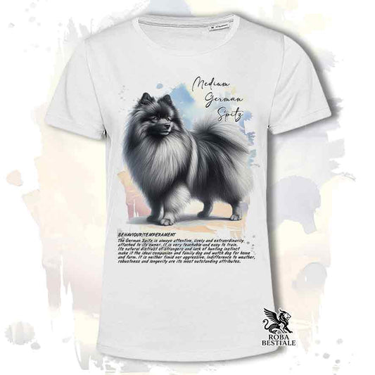 T-shirt stampata con Spitz Tedesco Medio grigio sfumato, colore bianco con grafica Behavior