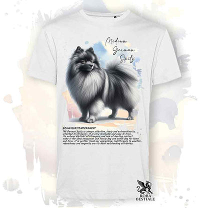 T-shirt stampata con Spitz Tedesco Medio grigio sfumato, colore bianco con grafica Behavior