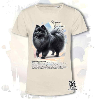 T-shirt stampata con Spitz Tedesco medio nero, colore beige con grafica Behavior