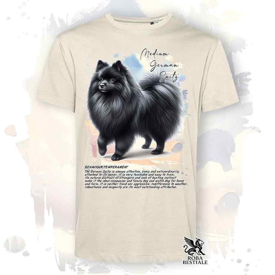 T-shirt stampata con Spitz Tedesco medio nero, colore beige con grafica Behavior