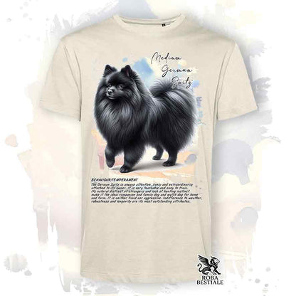 T-shirt stampata con Spitz Tedesco medio nero, colore beige con grafica Behavior