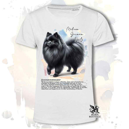 T-shirt stampata con Spitz Tedesco medio nero, colore bianco con grafica Behavior