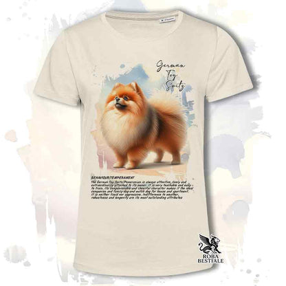 T-shirt stampata con Spitz Tedesco Nano Toy arancio, colore beige con grafica Behavior
