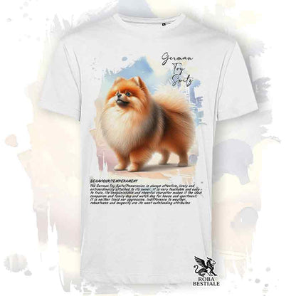 T-shirt stampata con Spitz Tedesco Nano Toy arancio, colore bianco con grafica Behavior