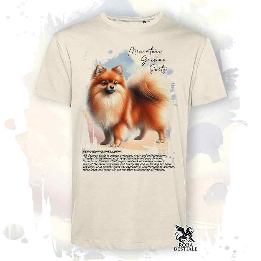 T-shirt stampata con Spitz Tedesco Piccolo arancio, colore beige con grafica Behavior