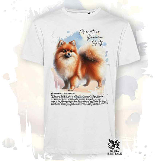 T-shirt stampata con Spitz Tedesco Piccolo arancio, colore bianco con grafica Behavior