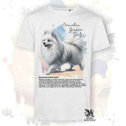 T-shirt stampata con Spitz Tedesco Piccolo bianco, colore bianco con grafica Behavior
